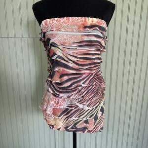 Vtg Y2K JEWELS strapless tube top XL tiered ruffle animal Print Club Bimbo 2010